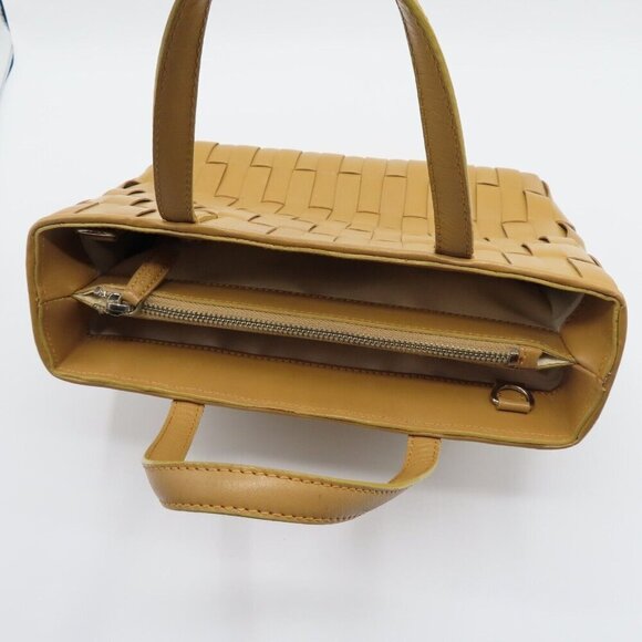 Cole Haan Basket Weave Tan Brown Genuine Leather Woven Top Handle Bag Handbag - Picture 6 of 11